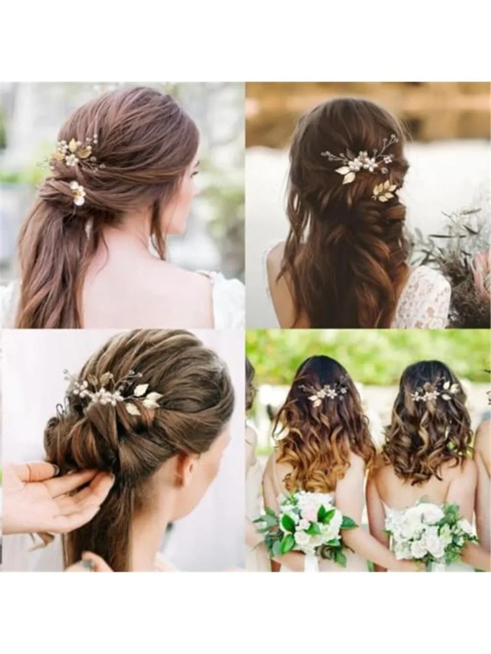 10 Pieces Gold Leaf Bridal Hair Pins Wedding Headpiece Hair Jewelry with Pearl